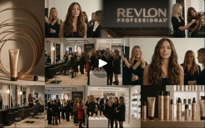 Mosaico de fotogramas del proyecto audiovisual para Revlon Professional.
